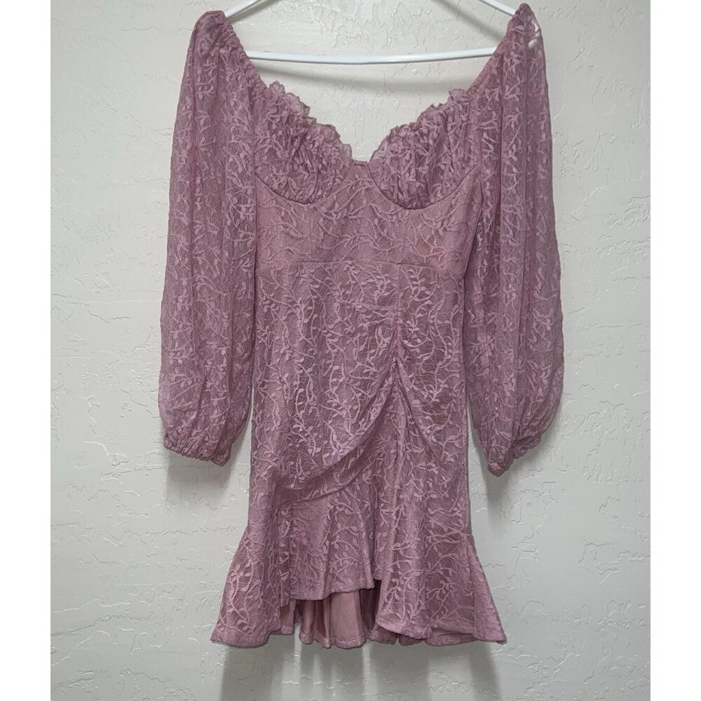 NWT Selfie Leslie Halley Balloon Sleeve Blush Pink Lace Mini Dress Size XS - Picture 3 of 9